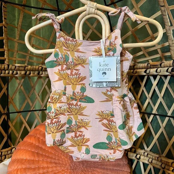 NWT Kate Quinn Lily Floral Spaghetti Tie Strap Ballerina Bubble 0-3 - Picture 1 of 3